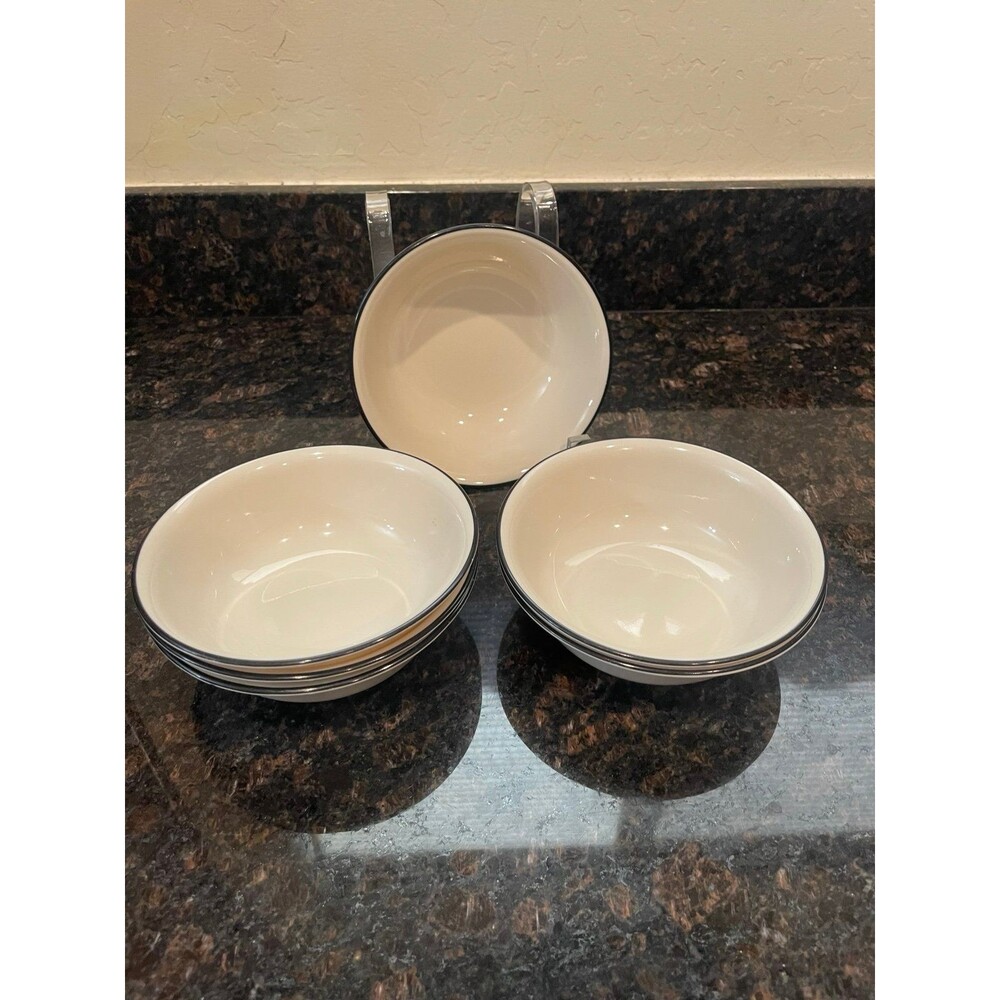 6 Tan Corelle cereal bowls with Black Stripe Trim